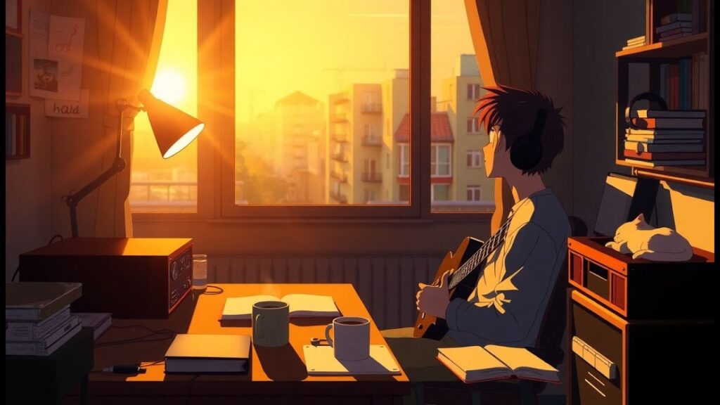 melodi kehidupan musik aesthetic gitar vintage piano headphones hujan playlist lo fi nostalgia